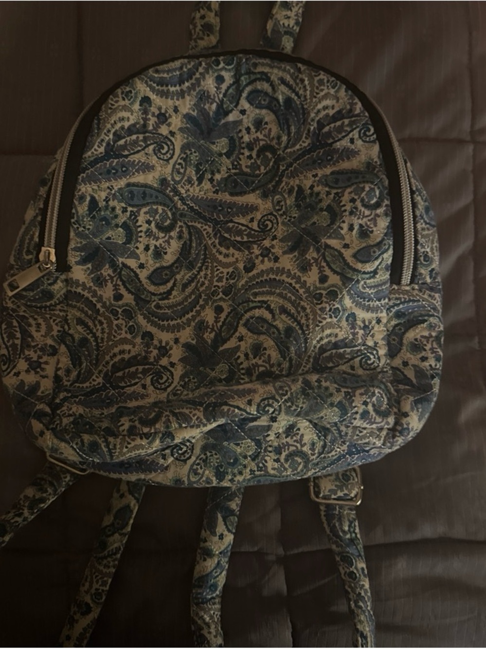 Quilted Paisley Mini Backpack in Blue and Cream
